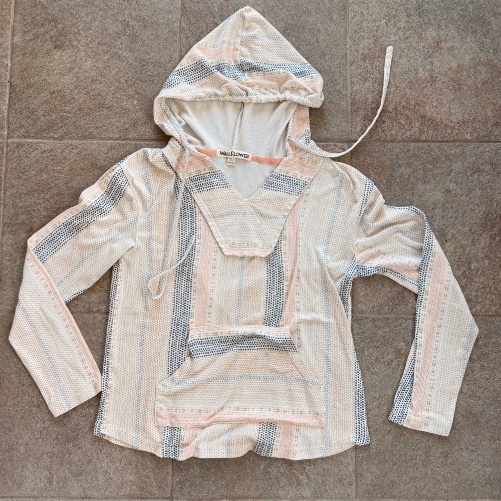 Wallflower Beige and Orange Patterned Hooded Shirt Size Medium - Picture 2 of 8